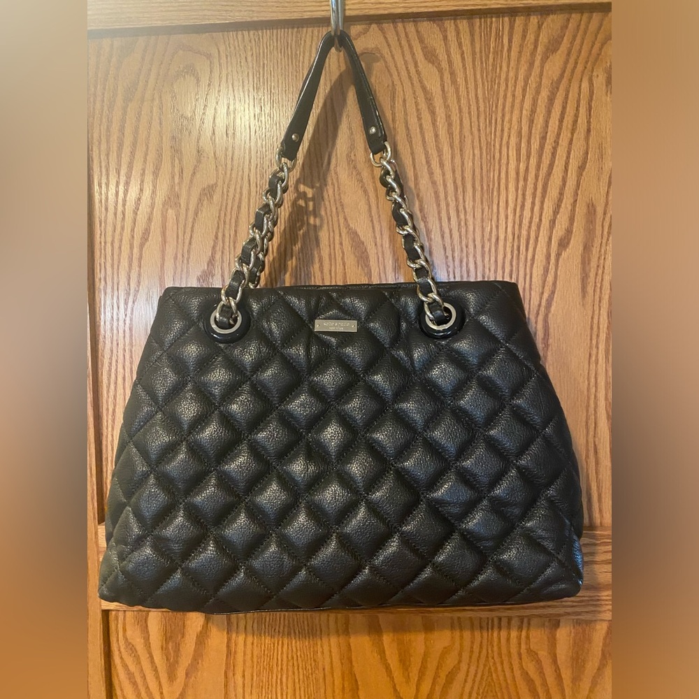 Kate Spade Black Quilted Shoulder Bag Excellent Condition Black Leather